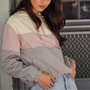 FULL TILT Color Block Womens Windbreaker Jacket Elastic Waist Sz Large